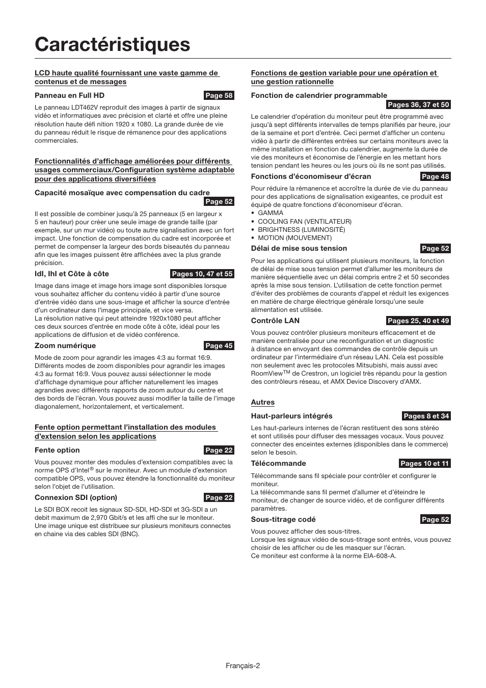 Caractéristiques | MITSUBISHI ELECTRIC LDT462V User Manual | Page 186 / 368