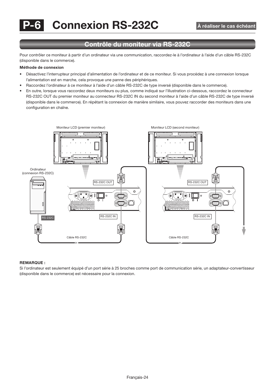 P-6 connexion rs-232c, Contrôle du moniteur via rs-232c | MITSUBISHI ELECTRIC LDT462V User Manual | Page 208 / 368