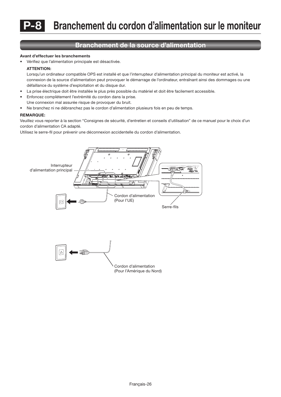 Branchement de la source d’alimentation | MITSUBISHI ELECTRIC LDT462V User Manual | Page 210 / 368