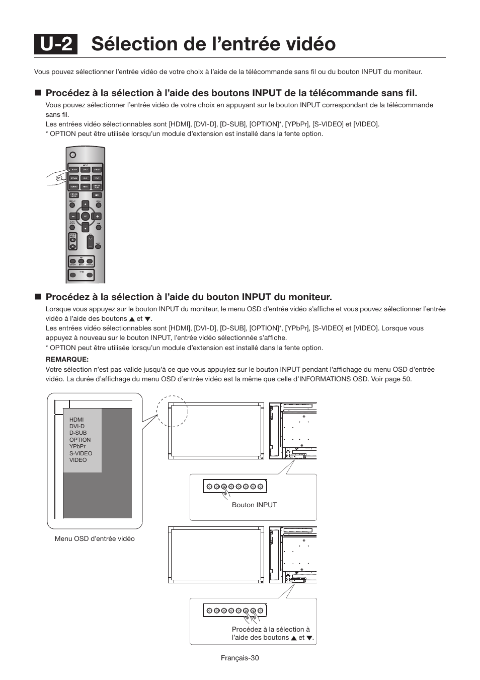 U-2 sélection de l’entrée vidéo | MITSUBISHI ELECTRIC LDT462V User Manual | Page 214 / 368