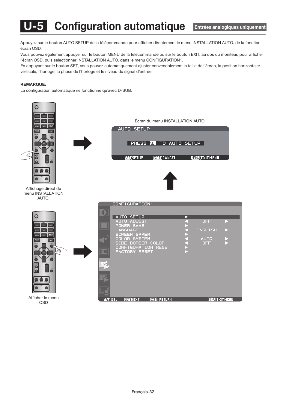 U-5 confi guration automatique | MITSUBISHI ELECTRIC LDT462V User Manual | Page 216 / 368