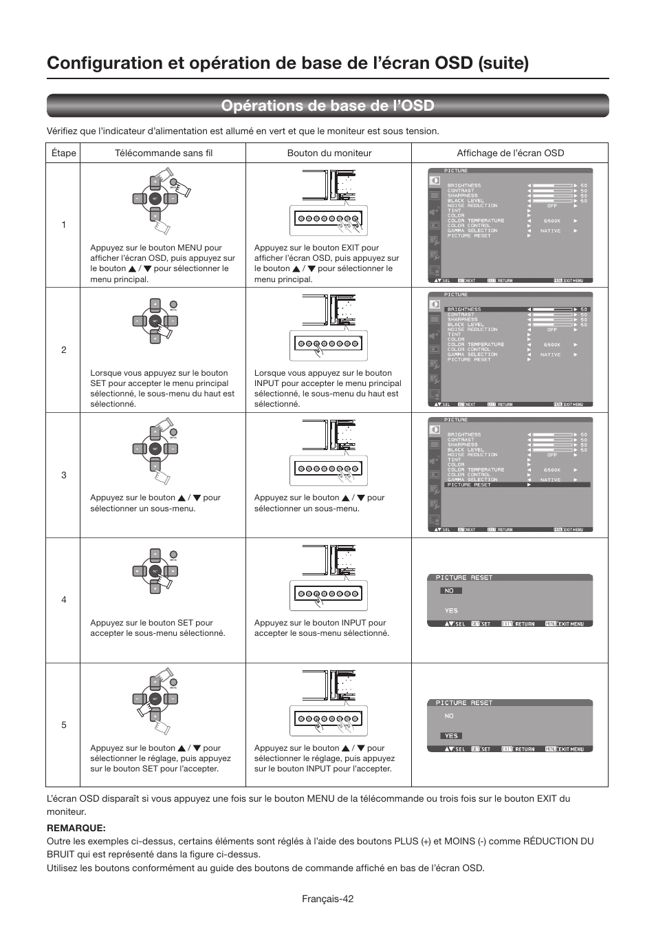 Opérations de base de l’osd | MITSUBISHI ELECTRIC LDT462V User Manual | Page 226 / 368