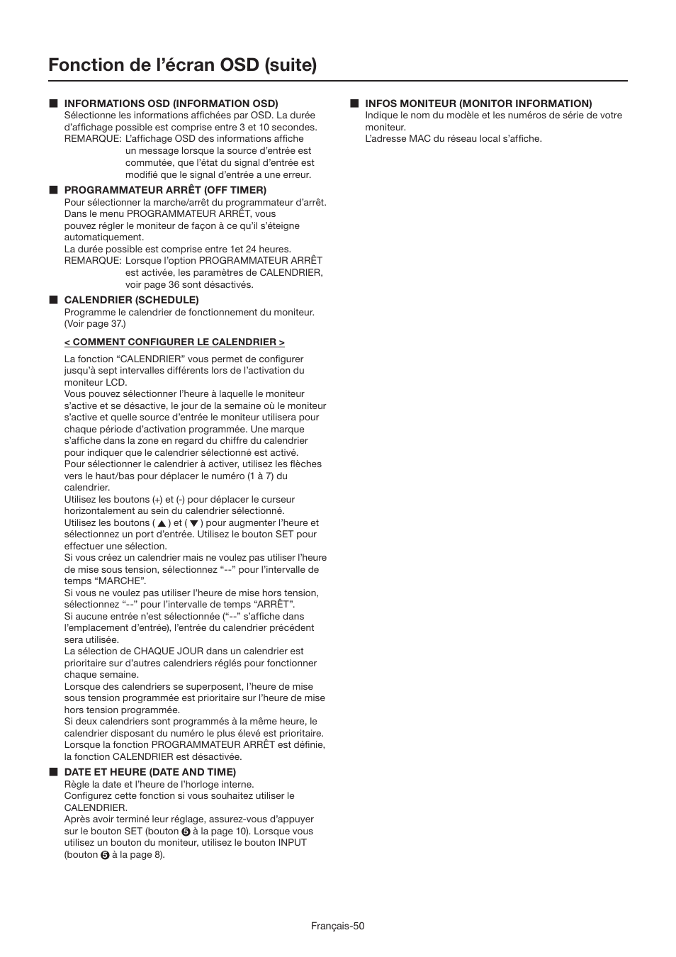 Fonction de l’écran osd (suite) | MITSUBISHI ELECTRIC LDT462V User Manual | Page 234 / 368