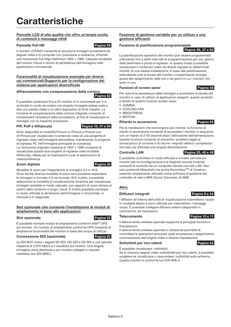 Caratteristiche | MITSUBISHI ELECTRIC LDT462V User Manual | Page 246 / 368