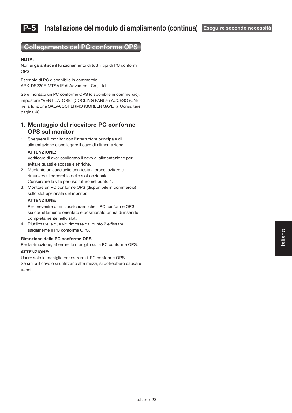 Collegamento del pc conforme ops, Italiano | MITSUBISHI ELECTRIC LDT462V User Manual | Page 267 / 368