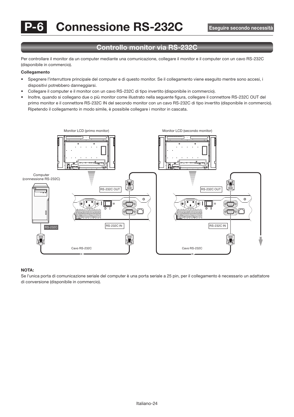 P-6 connessione rs-232c, Controllo monitor via rs-232c | MITSUBISHI ELECTRIC LDT462V User Manual | Page 268 / 368