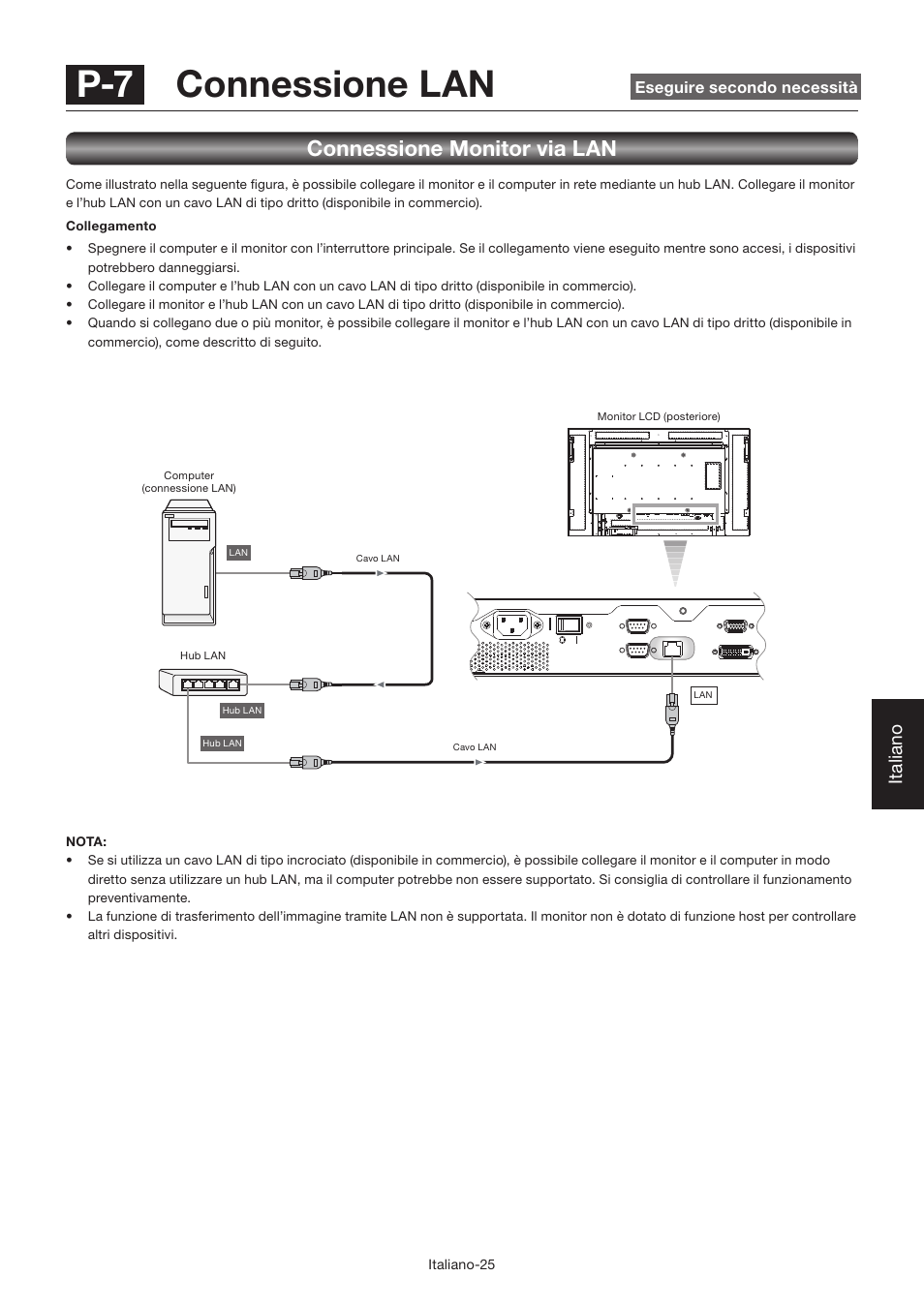 P-7 connessione lan, Connessione monitor via lan, Italiano | MITSUBISHI ELECTRIC LDT462V User Manual | Page 269 / 368