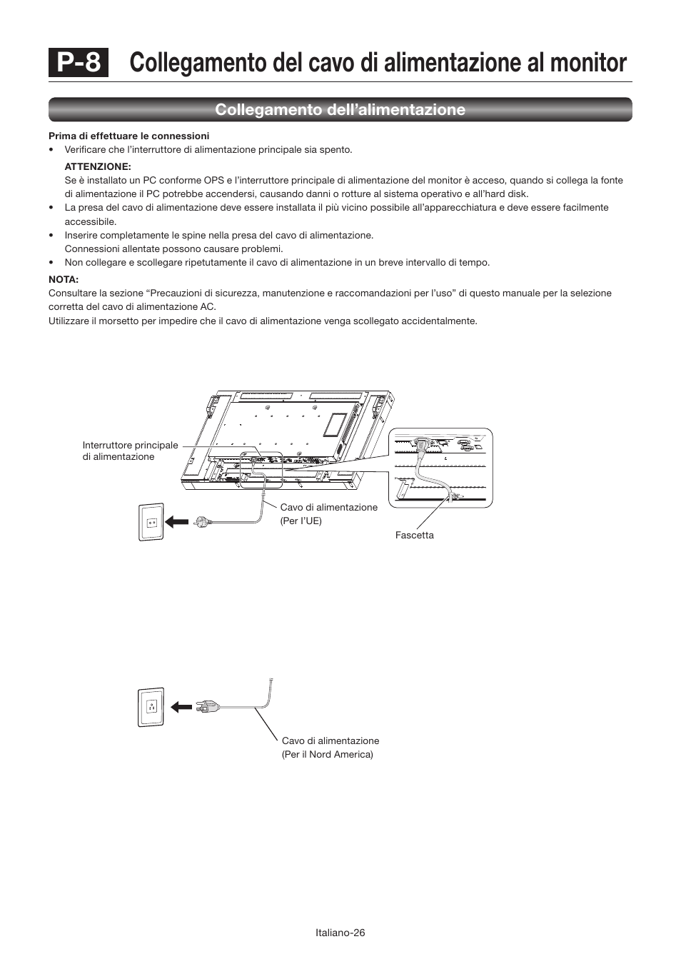 Collegamento dell’alimentazione | MITSUBISHI ELECTRIC LDT462V User Manual | Page 270 / 368