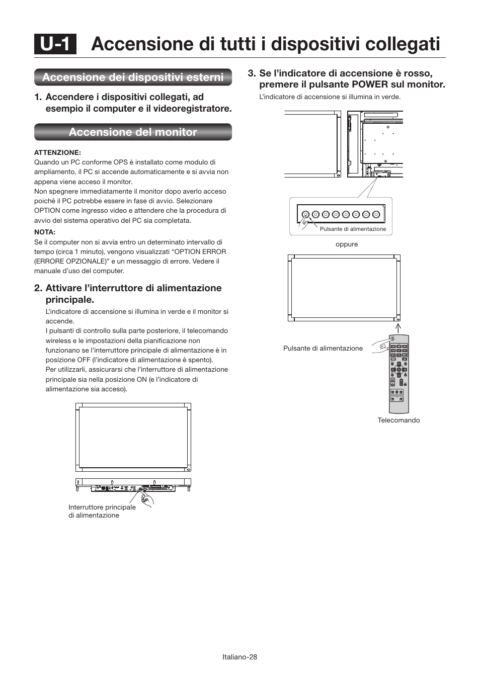 U-1 accensione di tutti i dispositivi collegati, Accensione dei dispositivi esterni, Accensione del monitor | MITSUBISHI ELECTRIC LDT462V User Manual | Page 272 / 368