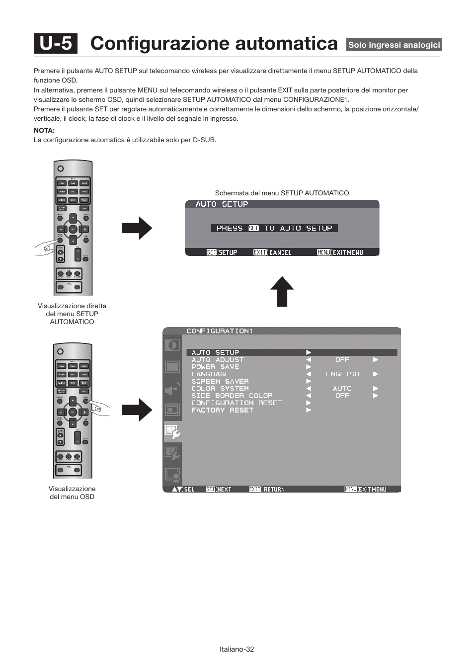 U-5 confi gurazione automatica | MITSUBISHI ELECTRIC LDT462V User Manual | Page 276 / 368