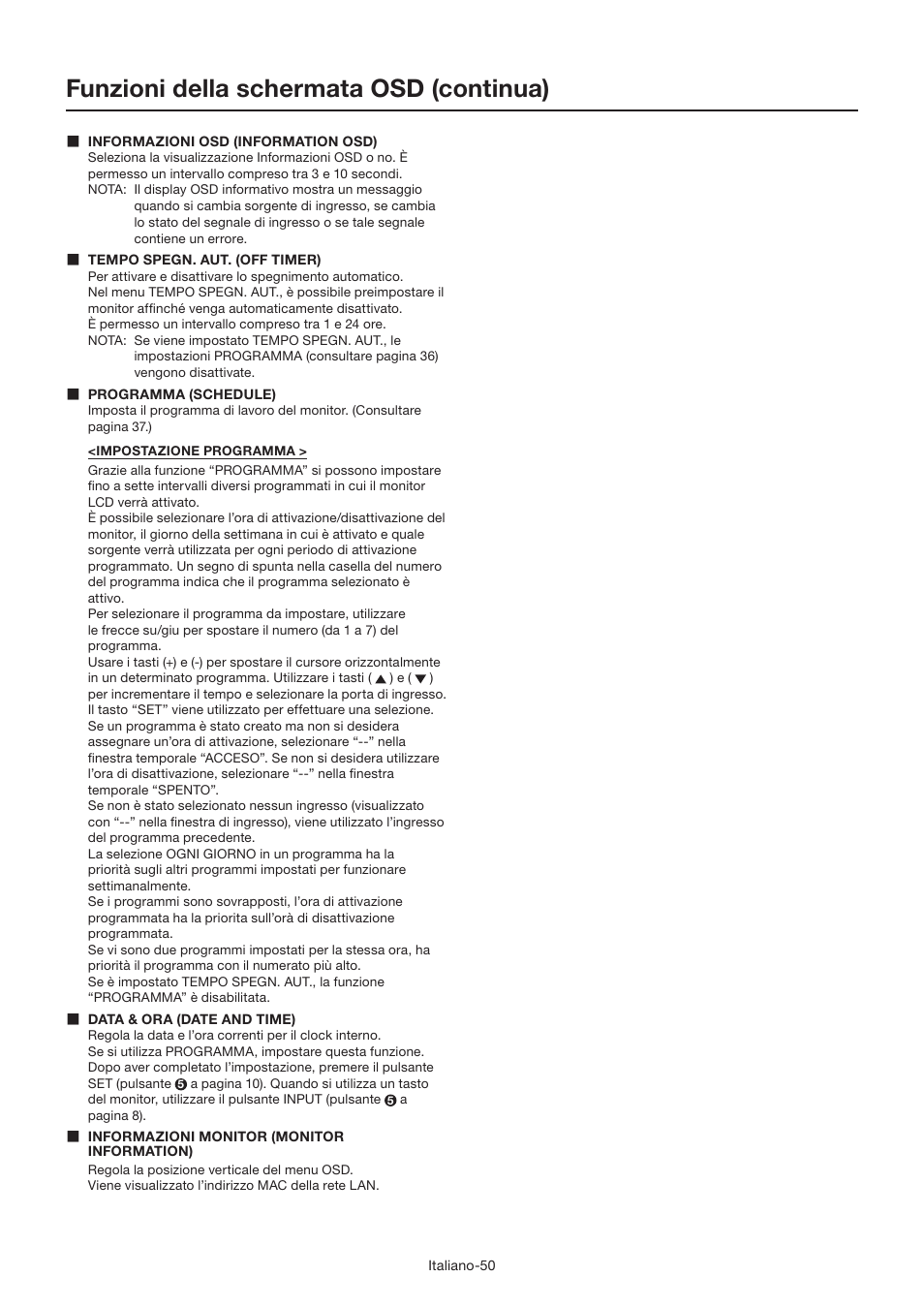 Funzioni della schermata osd (continua) | MITSUBISHI ELECTRIC LDT462V User Manual | Page 294 / 368