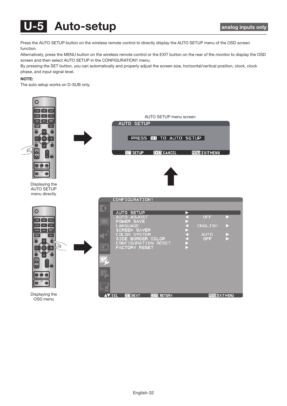 U-5 auto-setup | MITSUBISHI ELECTRIC LDT462V User Manual | Page 36 / 368