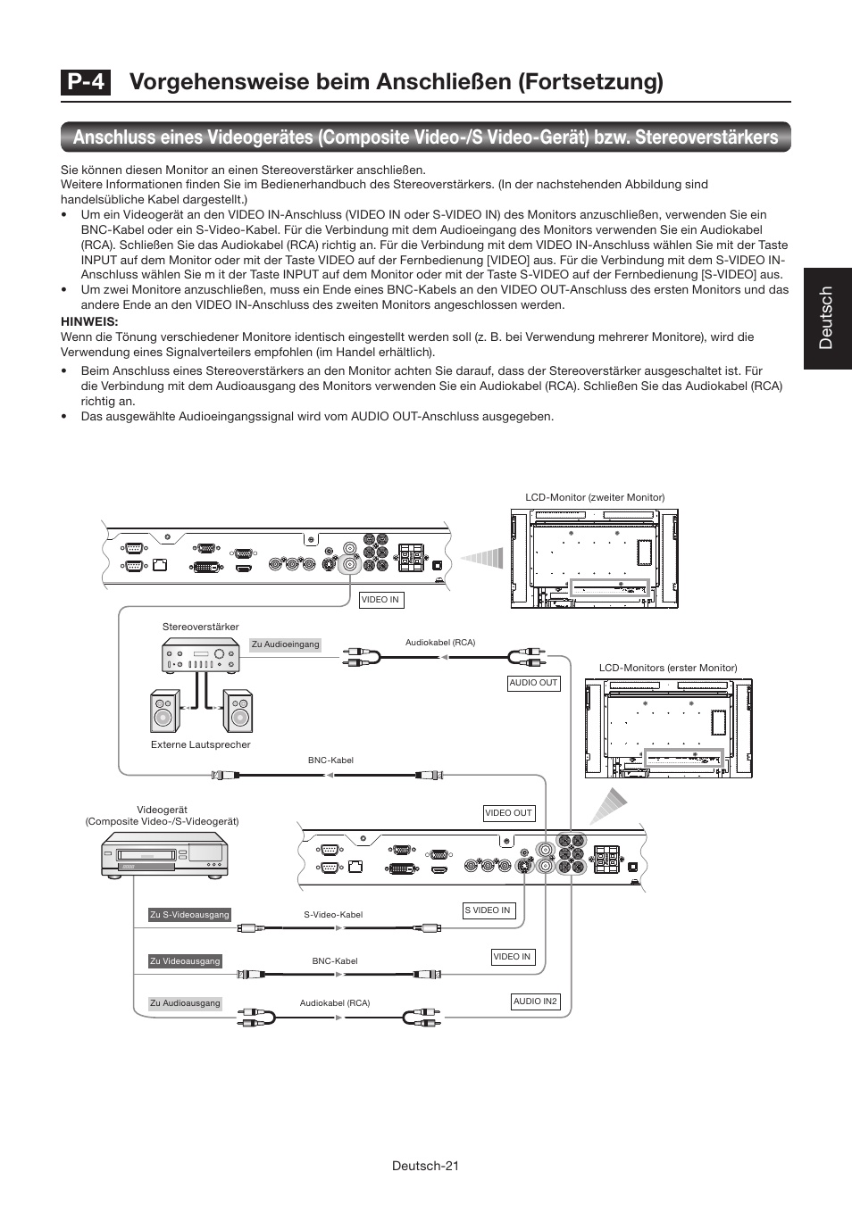 P-4 vorgehensweise beim anschließen (fortsetzung), Deutsch | MITSUBISHI ELECTRIC LDT462V User Manual | Page 85 / 368