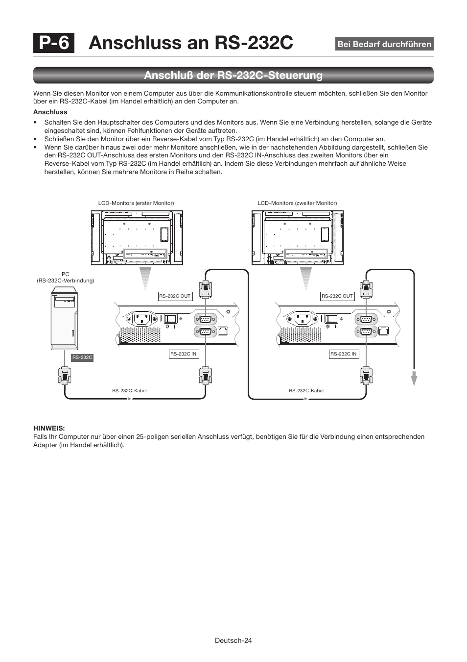 P-6 anschluss an rs-232c, Anschluß der rs-232c-steuerung | MITSUBISHI ELECTRIC LDT462V User Manual | Page 88 / 368