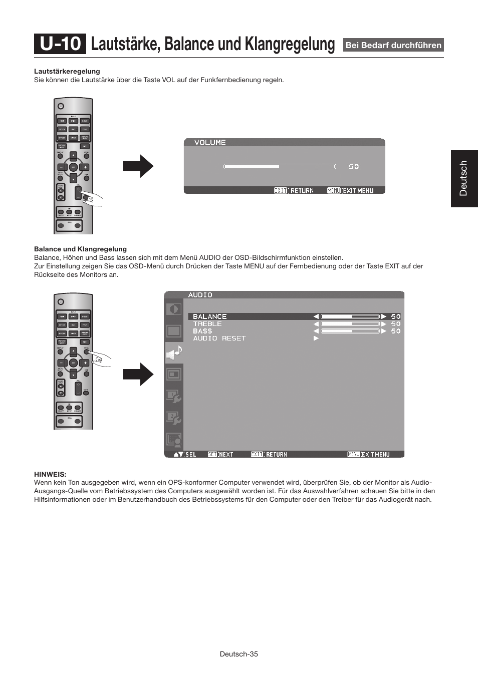 U-10 lautstärke, balance und klangregelung | MITSUBISHI ELECTRIC LDT462V User Manual | Page 99 / 368