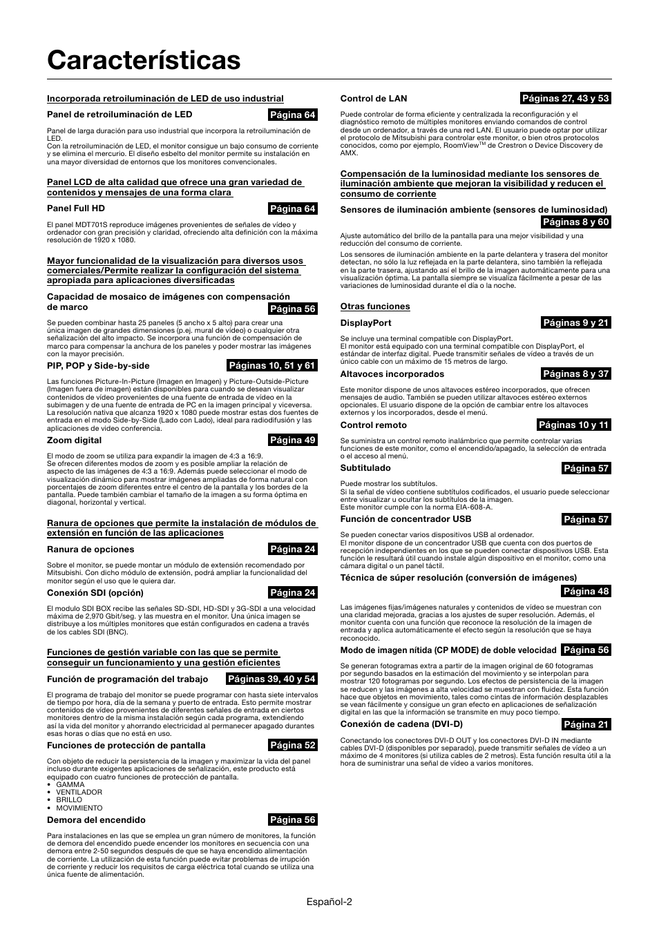 Características | MITSUBISHI ELECTRIC MDT701S User Manual | Page 138 / 404