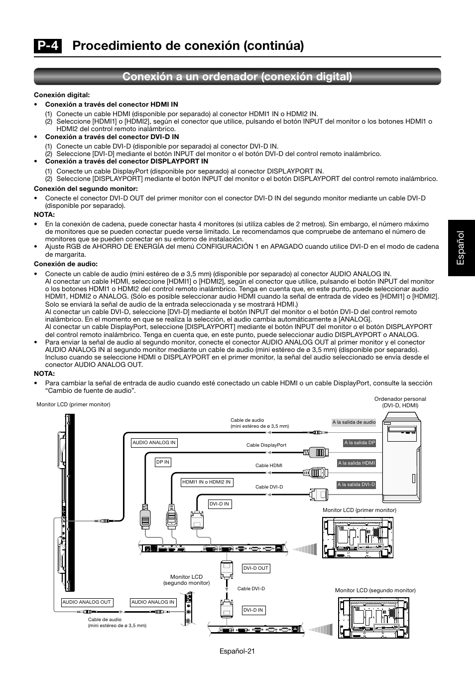 P-4 procedimiento de conexión (continúa), Conexión a un ordenador (conexión digital), Español | MITSUBISHI ELECTRIC MDT701S User Manual | Page 157 / 404