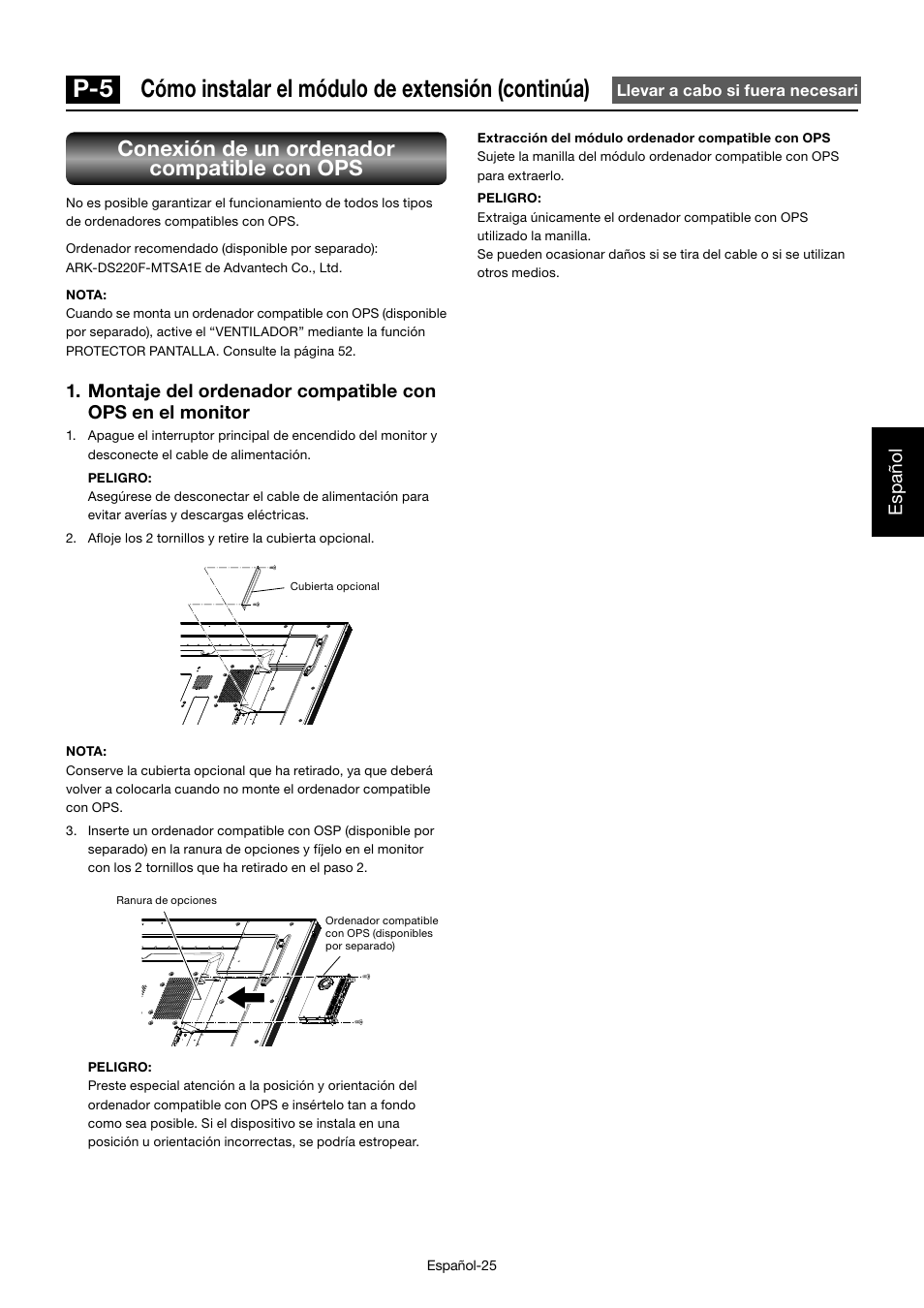 Conexión de un ordenador compatible con ops, Español | MITSUBISHI ELECTRIC MDT701S User Manual | Page 161 / 404