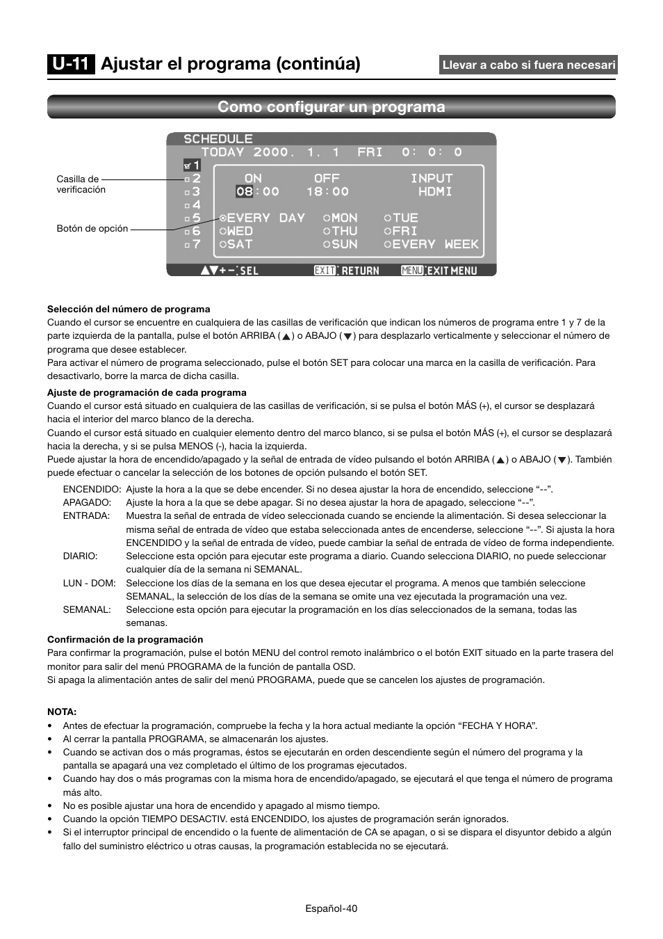 U-11 ajustar el programa (continúa), Como confi gurar un programa | MITSUBISHI ELECTRIC MDT701S User Manual | Page 176 / 404