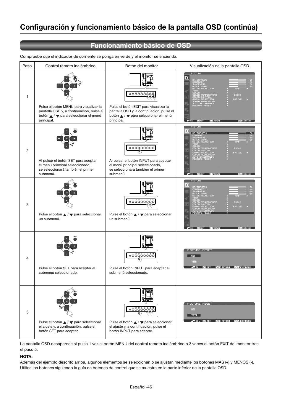 Funcionamiento básico de osd | MITSUBISHI ELECTRIC MDT701S User Manual | Page 182 / 404