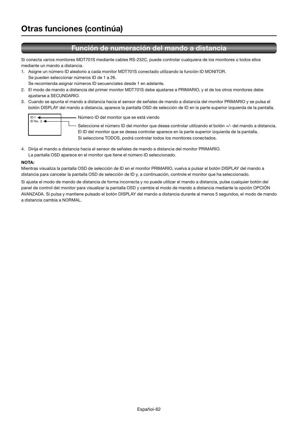 Otras funciones (continúa), Función de numeración del mando a distancia | MITSUBISHI ELECTRIC MDT701S User Manual | Page 198 / 404