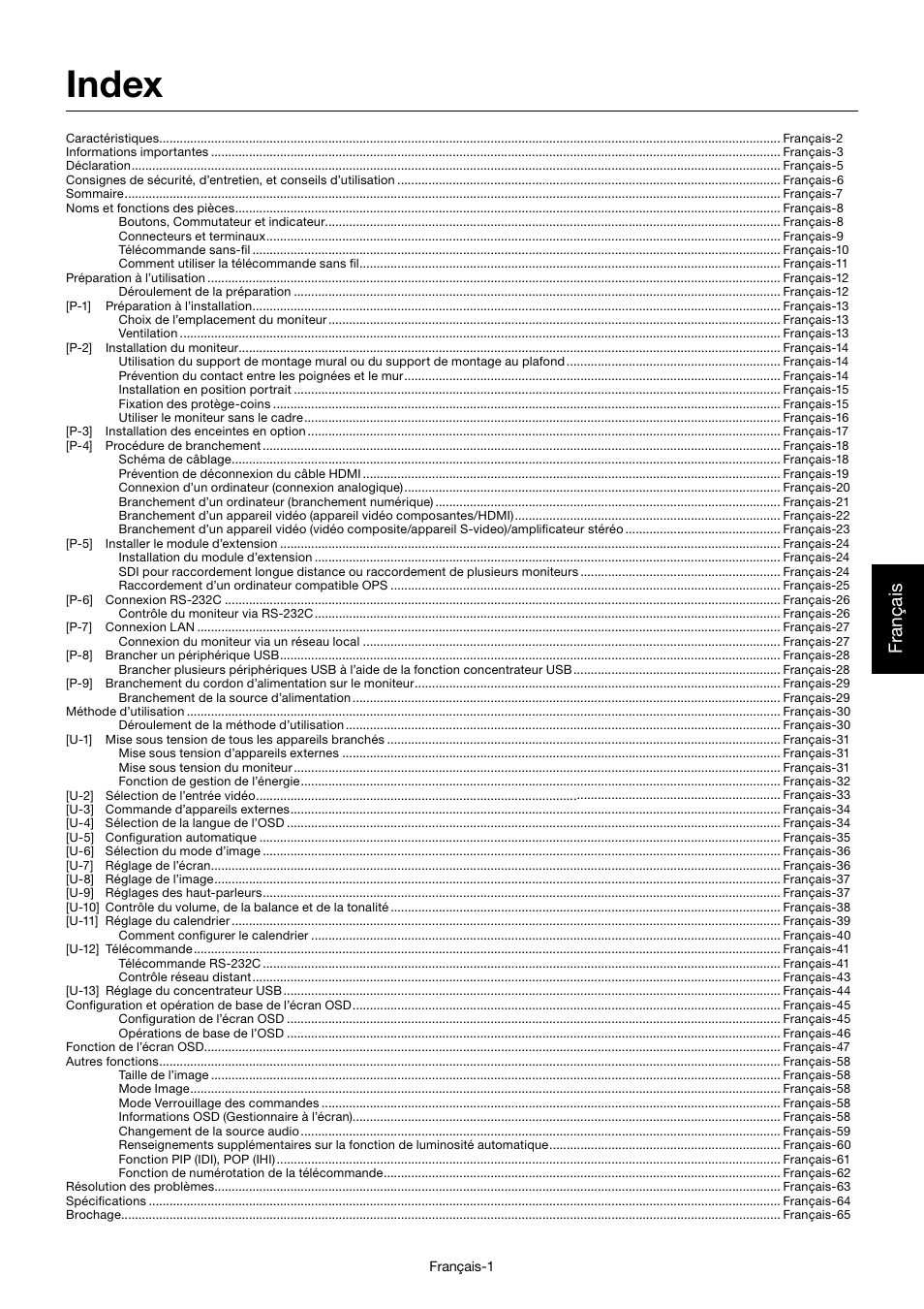 Index, Français | MITSUBISHI ELECTRIC MDT701S User Manual | Page 203 / 404