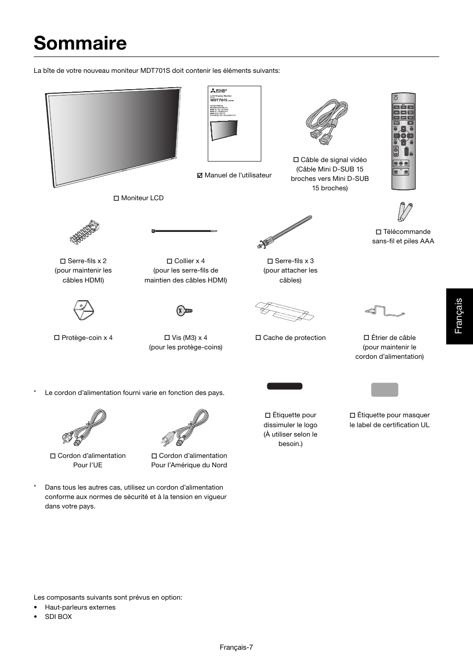 Sommaire, Français | MITSUBISHI ELECTRIC MDT701S User Manual | Page 209 / 404