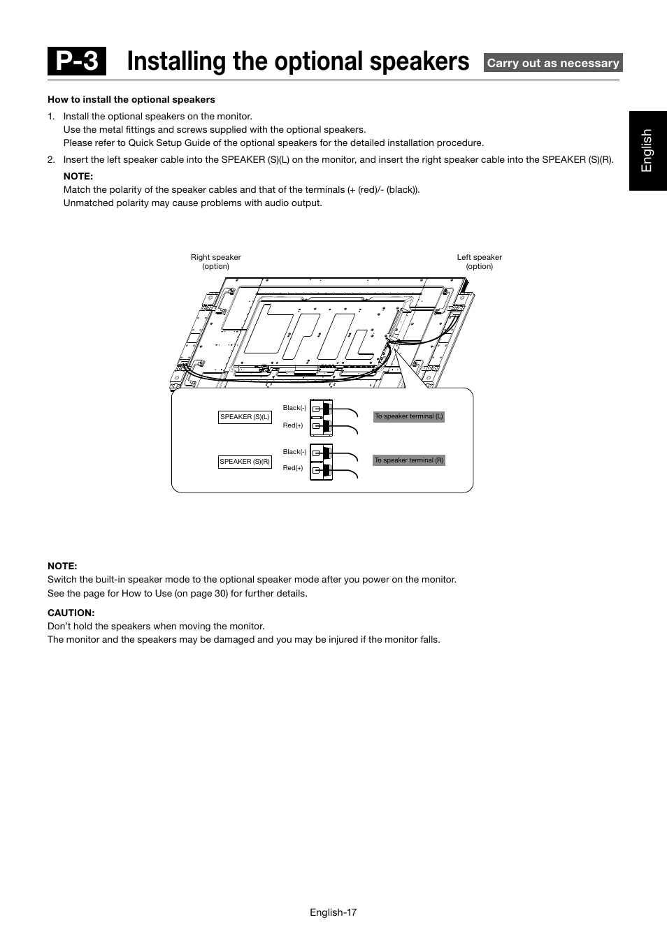 P-3 installing the optional speakers, English | MITSUBISHI ELECTRIC MDT701S User Manual | Page 21 / 404