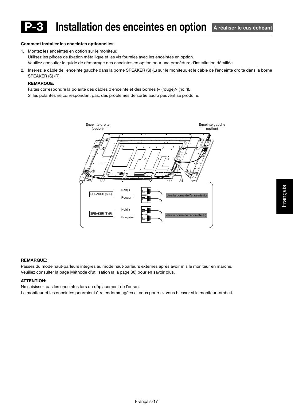 P-3 installation des enceintes en option, Français | MITSUBISHI ELECTRIC MDT701S User Manual | Page 219 / 404