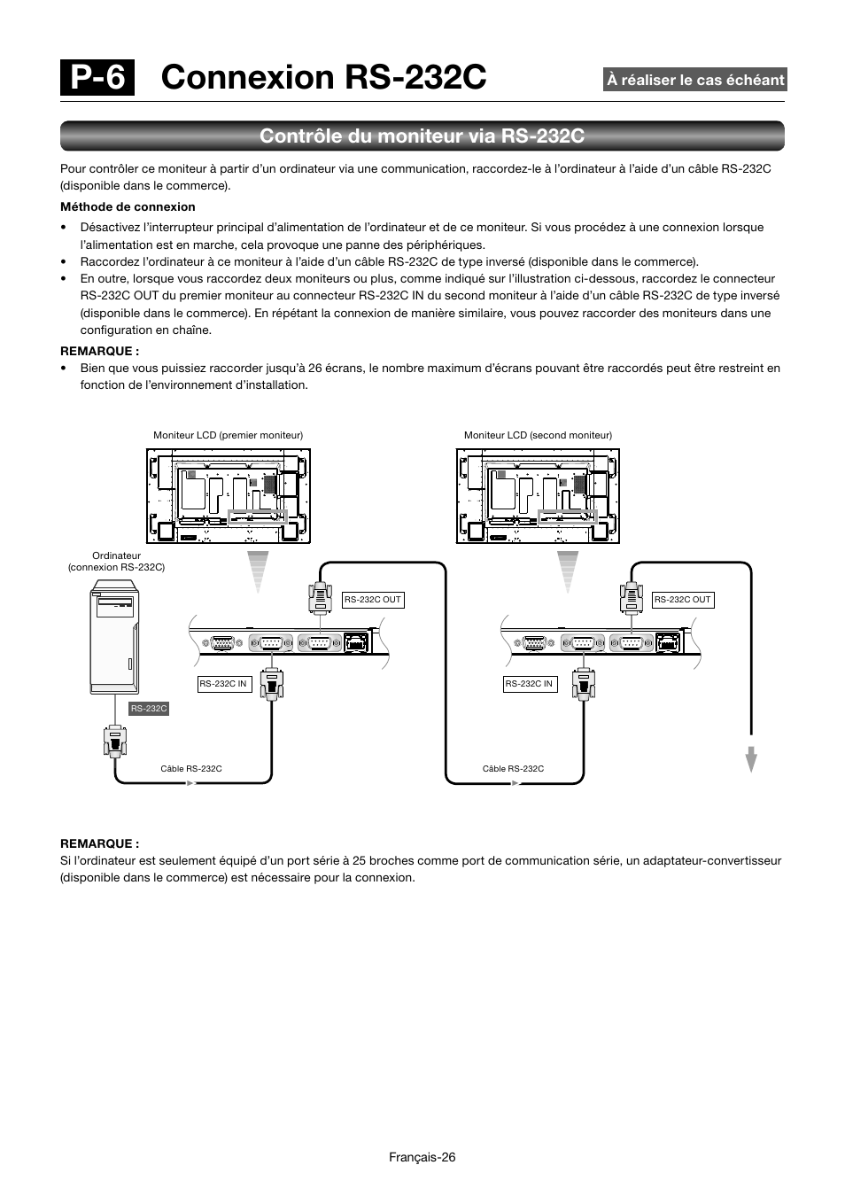 P-6 connexion rs-232c, Contrôle du moniteur via rs-232c | MITSUBISHI ELECTRIC MDT701S User Manual | Page 228 / 404