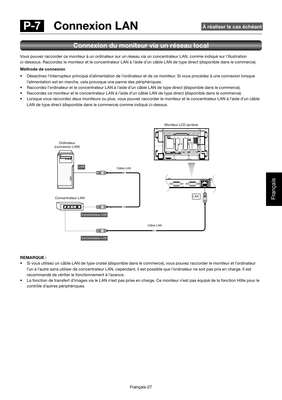 P-7 connexion lan, Connexion du moniteur via un réseau local, Français | MITSUBISHI ELECTRIC MDT701S User Manual | Page 229 / 404