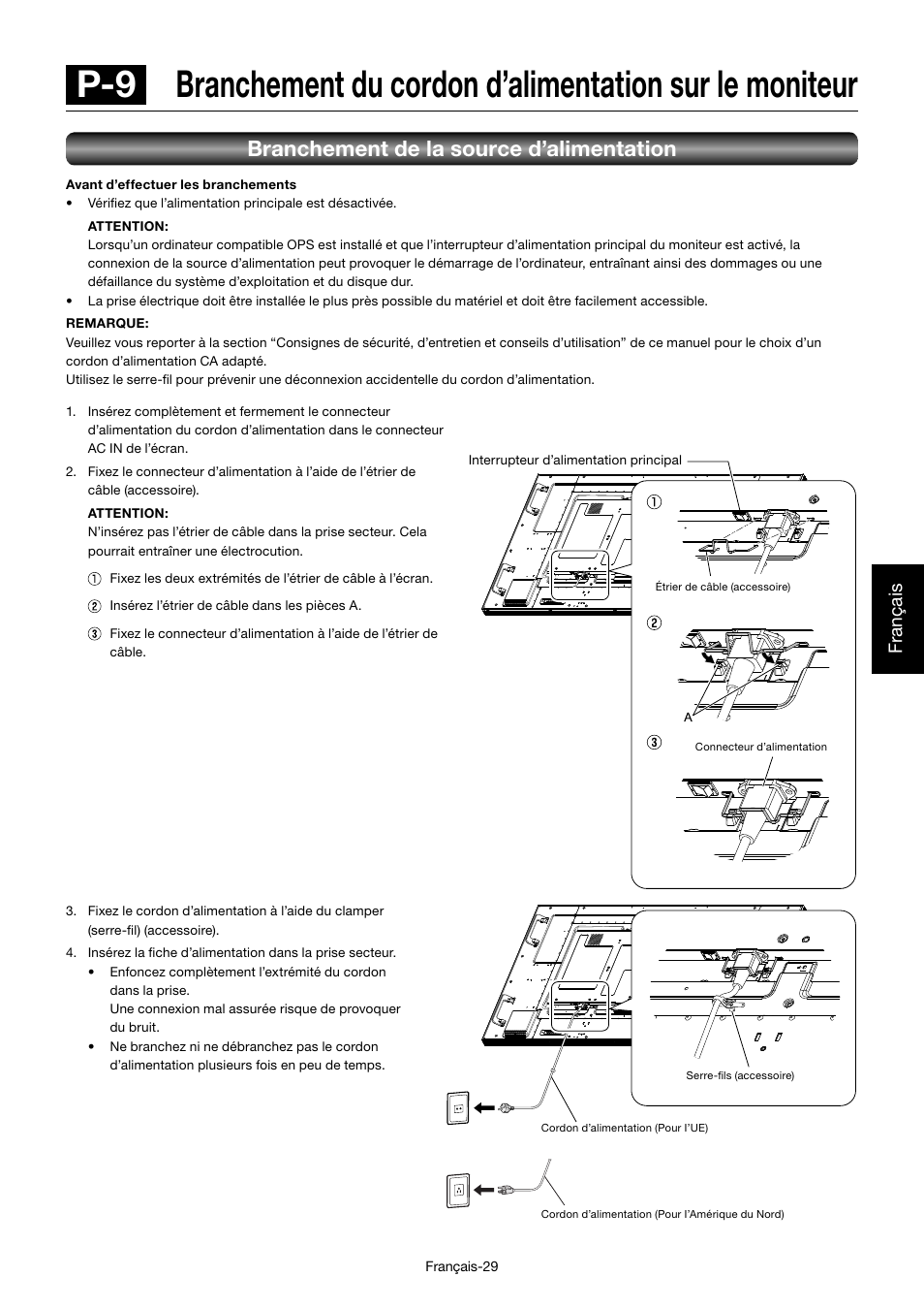 Branchement de la source d’alimentation, Français | MITSUBISHI ELECTRIC MDT701S User Manual | Page 231 / 404