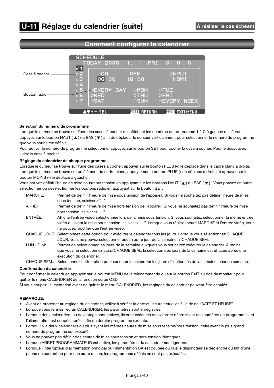 U-11 réglage du calendrier (suite), Comment confi gurer le calendrier | MITSUBISHI ELECTRIC MDT701S User Manual | Page 242 / 404