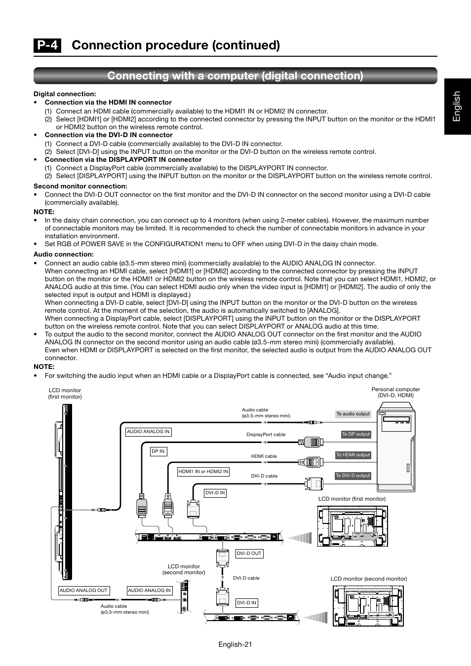 P-4 connection procedure (continued), Connecting with a computer (digital connection), English | MITSUBISHI ELECTRIC MDT701S User Manual | Page 25 / 404