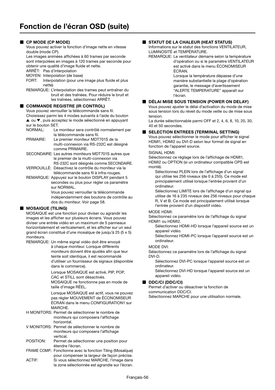 Fonction de l’écran osd (suite) | MITSUBISHI ELECTRIC MDT701S User Manual | Page 258 / 404