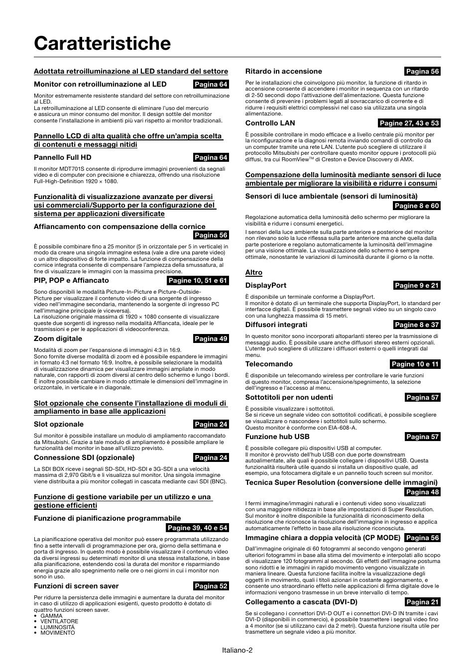 Caratteristiche | MITSUBISHI ELECTRIC MDT701S User Manual | Page 270 / 404