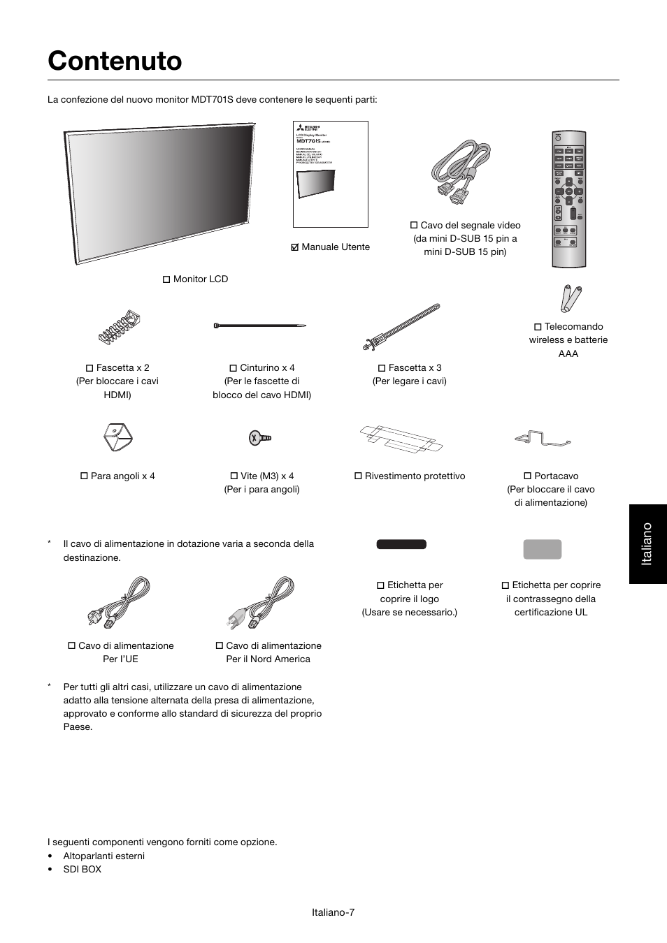 Contenuto, Italiano | MITSUBISHI ELECTRIC MDT701S User Manual | Page 275 / 404