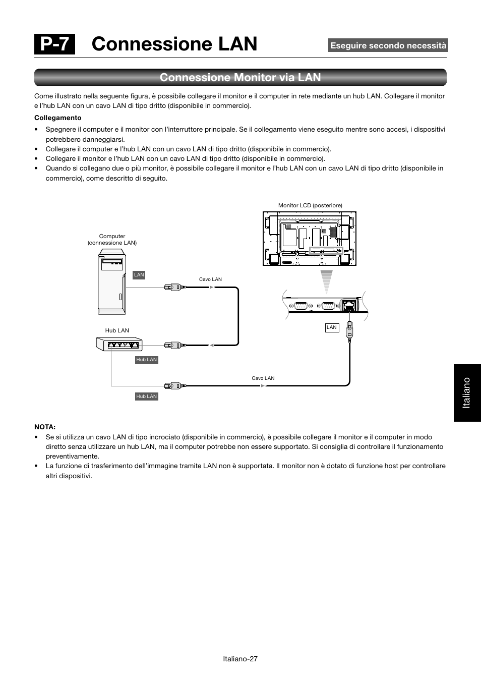 P-7 connessione lan, Connessione monitor via lan, Italiano | MITSUBISHI ELECTRIC MDT701S User Manual | Page 295 / 404