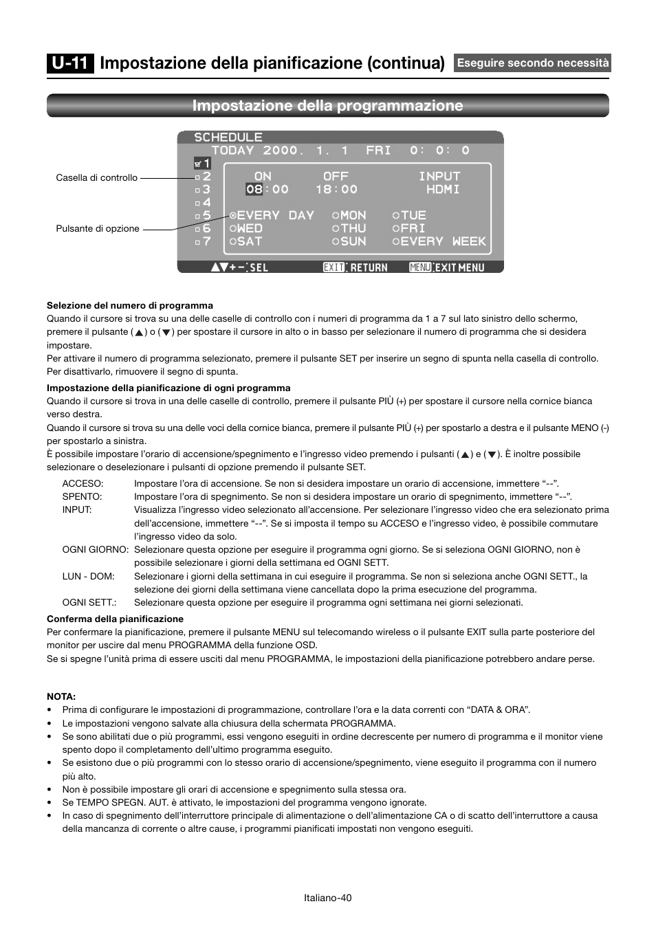 U-11 impostazione della pianifi cazione (continua), Impostazione della programmazione | MITSUBISHI ELECTRIC MDT701S User Manual | Page 308 / 404