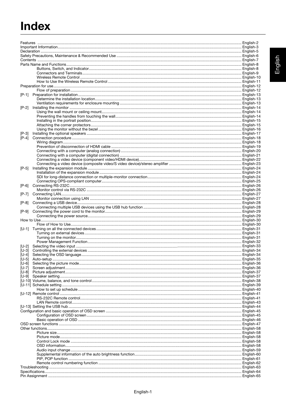 Index, English | MITSUBISHI ELECTRIC MDT701S User Manual | Page 5 / 404