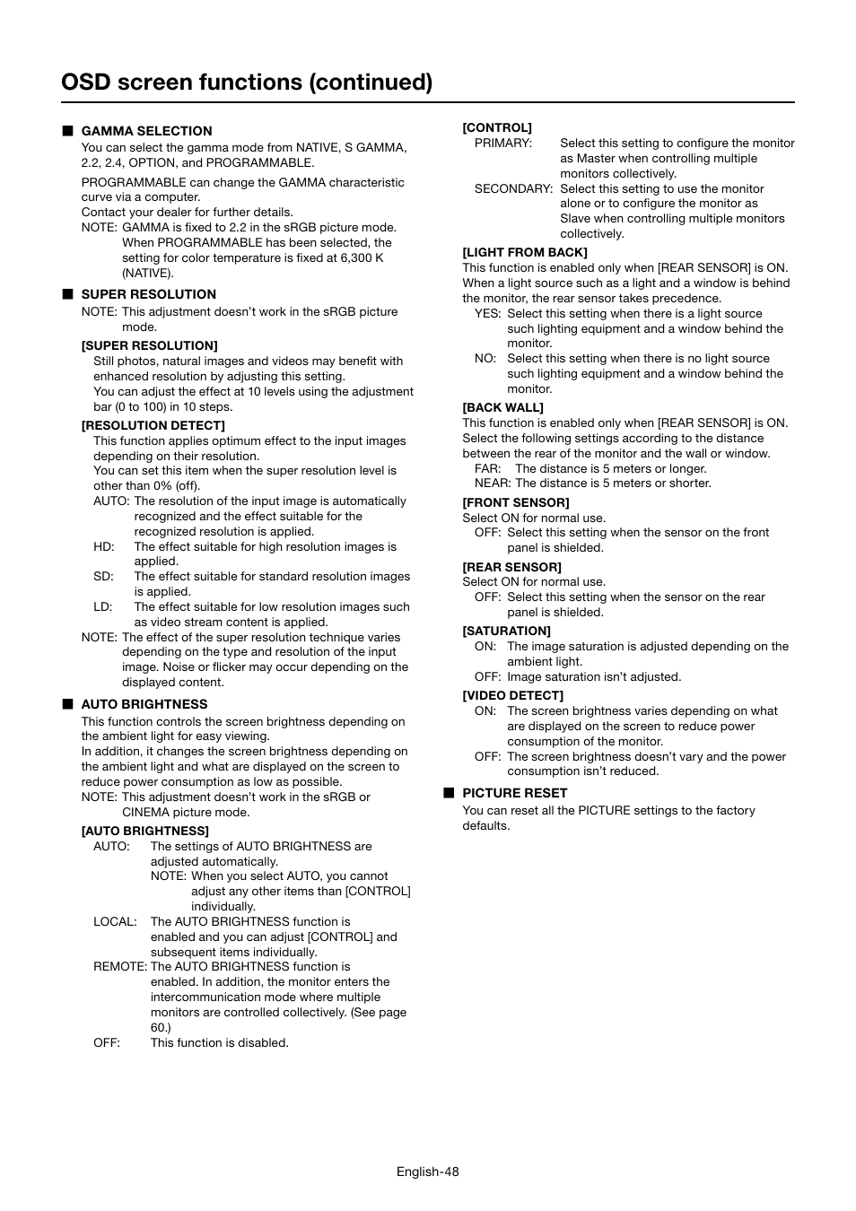 Osd screen functions (continued) | MITSUBISHI ELECTRIC MDT701S User Manual | Page 52 / 404