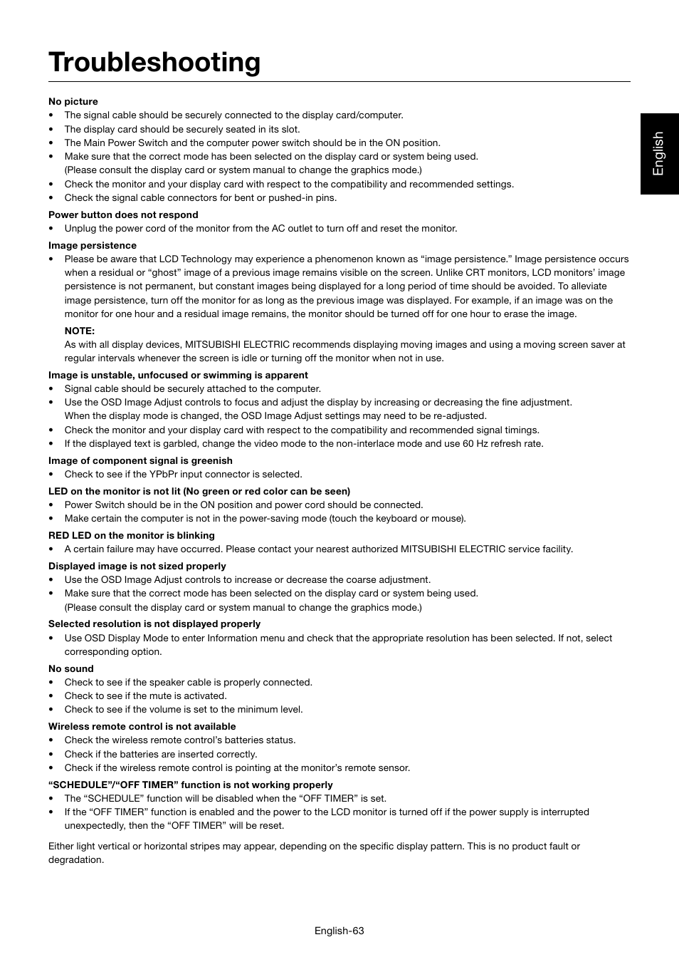 Troubleshooting, English | MITSUBISHI ELECTRIC MDT701S User Manual | Page 67 / 404