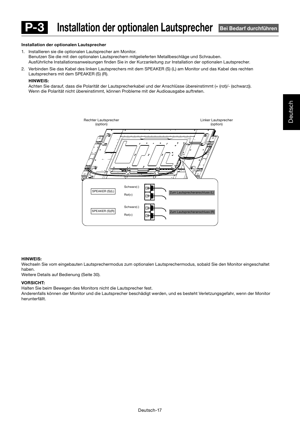 P-3 installation der optionalen lautsprecher, Deutsch | MITSUBISHI ELECTRIC MDT701S User Manual | Page 87 / 404