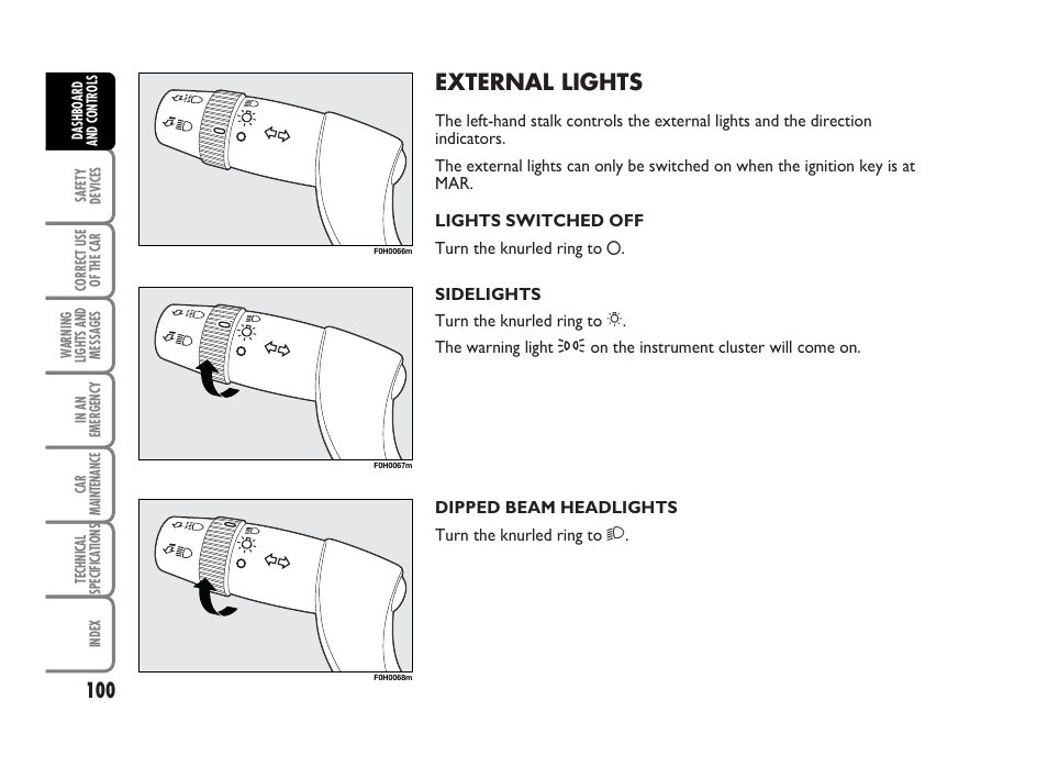 External lights | FIAT Idea User Manual | Page 101 / 314