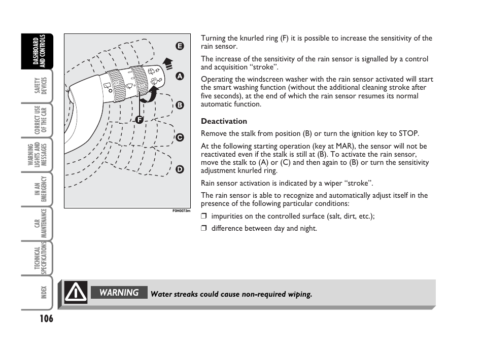 Warning | FIAT Idea User Manual | Page 107 / 314