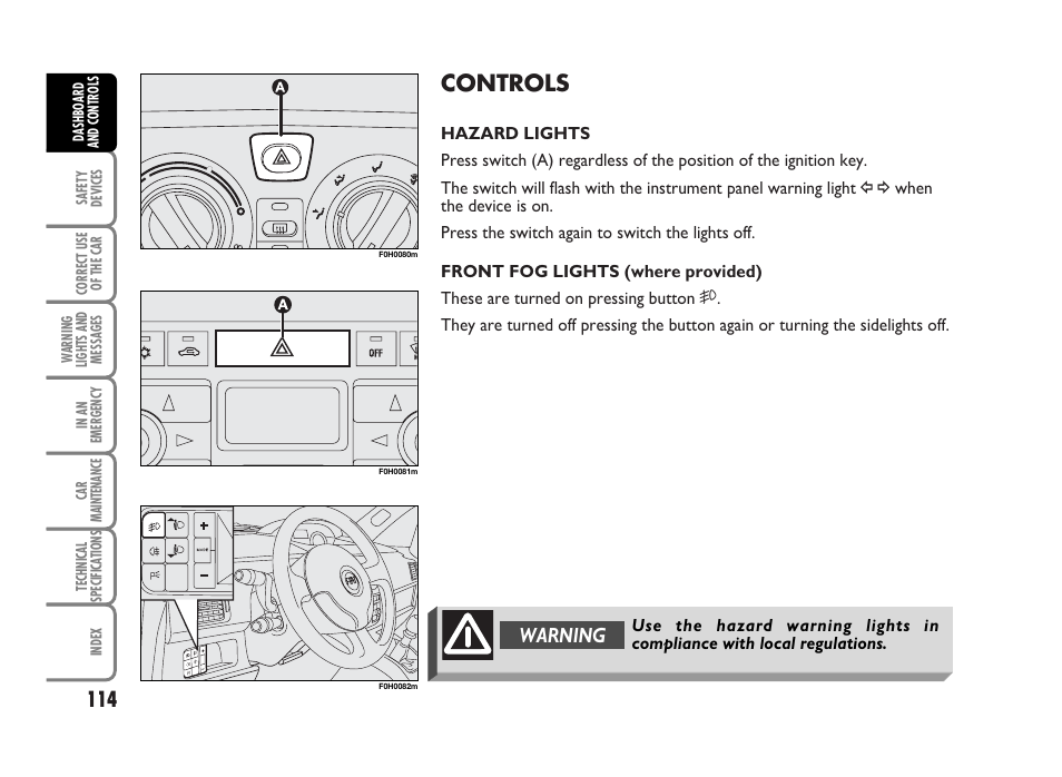 Controls, Warning | FIAT Idea User Manual | Page 115 / 314