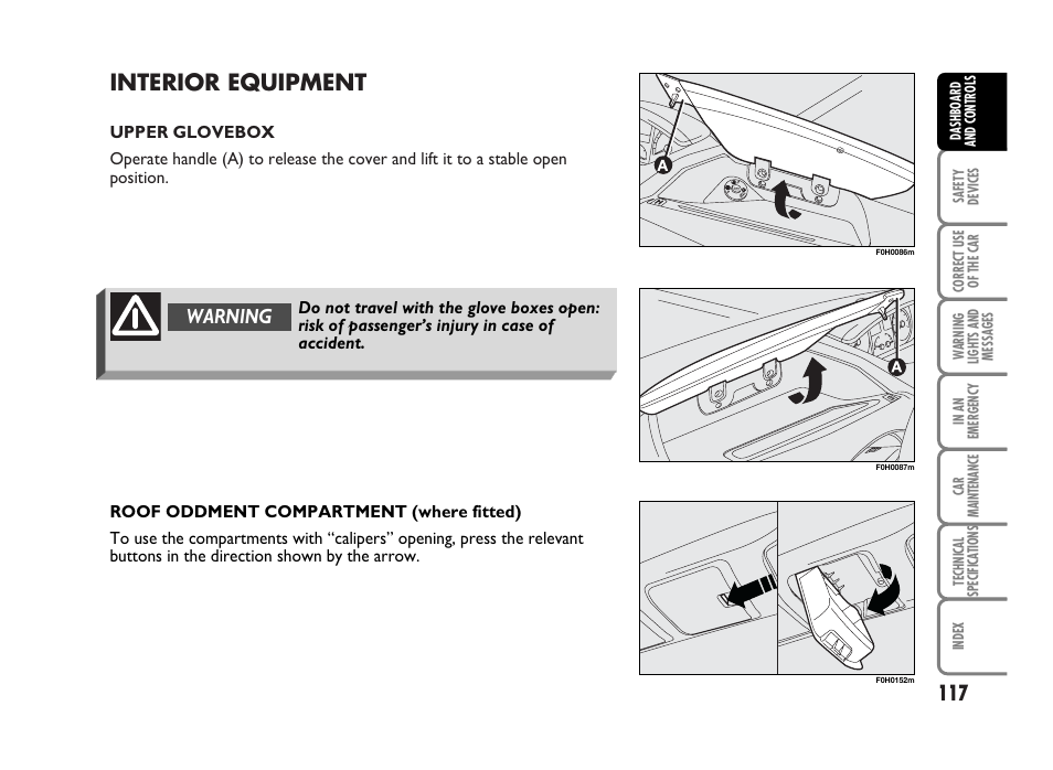 Interior equipment, Warning | FIAT Idea User Manual | Page 118 / 314