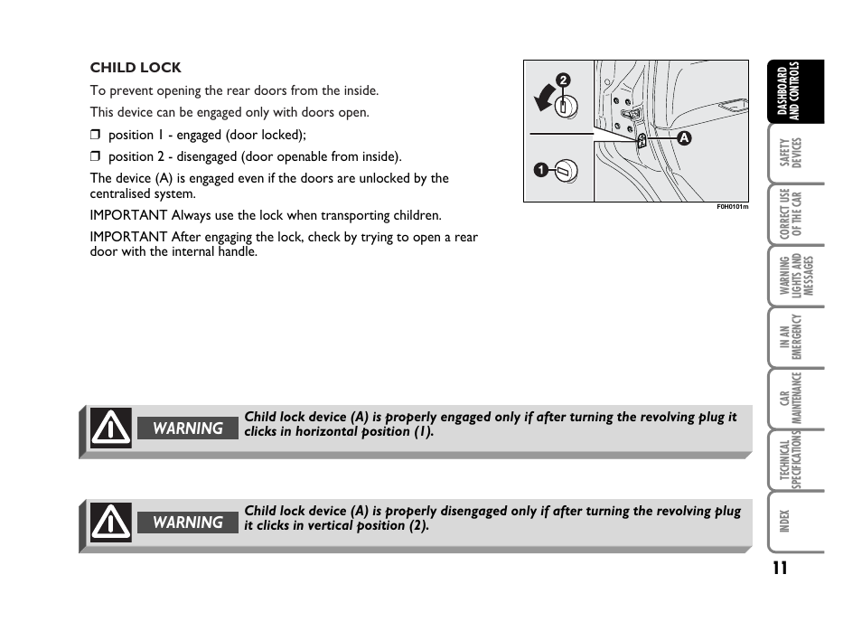 Warning | FIAT Idea User Manual | Page 12 / 314