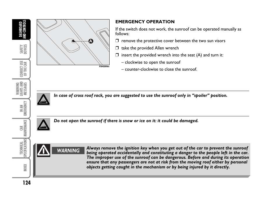 Warning | FIAT Idea User Manual | Page 125 / 314