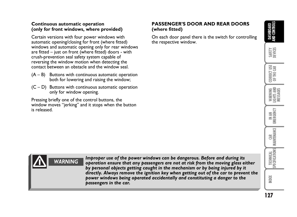 Warning | FIAT Idea User Manual | Page 128 / 314